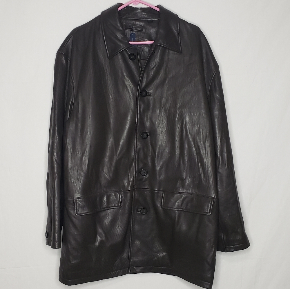 Vintage Roundtree & Yorke Lambskin Leather Coat Size L Dark Brown Preppy Grunge